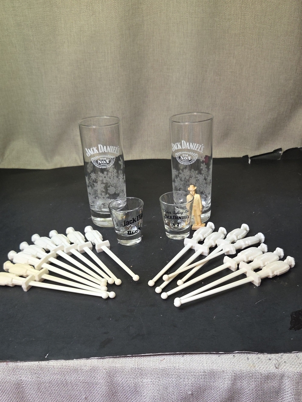Jack‎ Daniels Hi-ball Glasses,  Shot Glasses & Plastic Stir Sticks